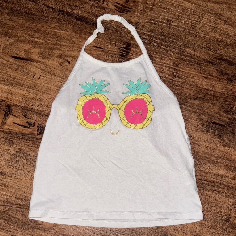 The Children's Place White Halter Top with Pineapple Design